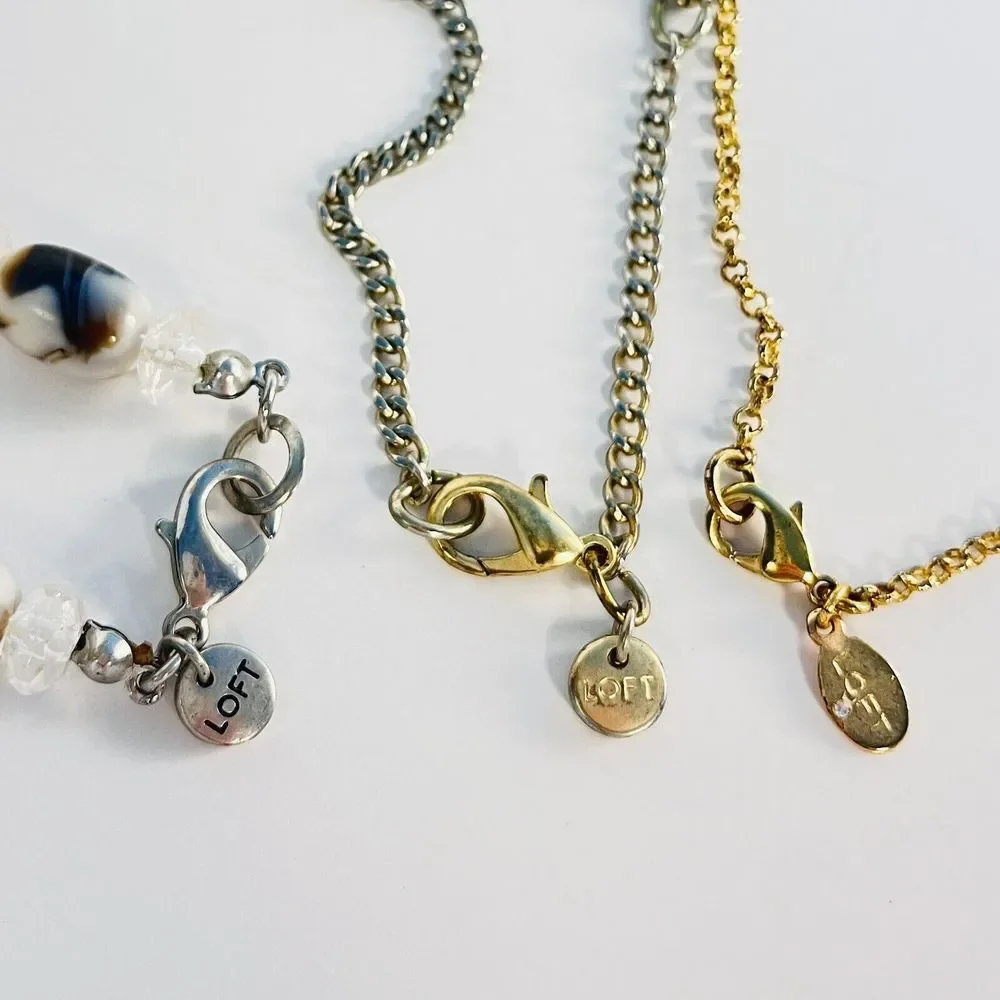 Lot Of 3 Ann Taylor Loft Long Necklace‎ Gray White Green Purple Orange